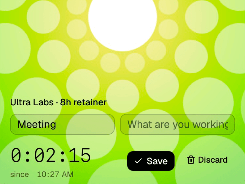 Presently: a running timer for an 8-hour retainer